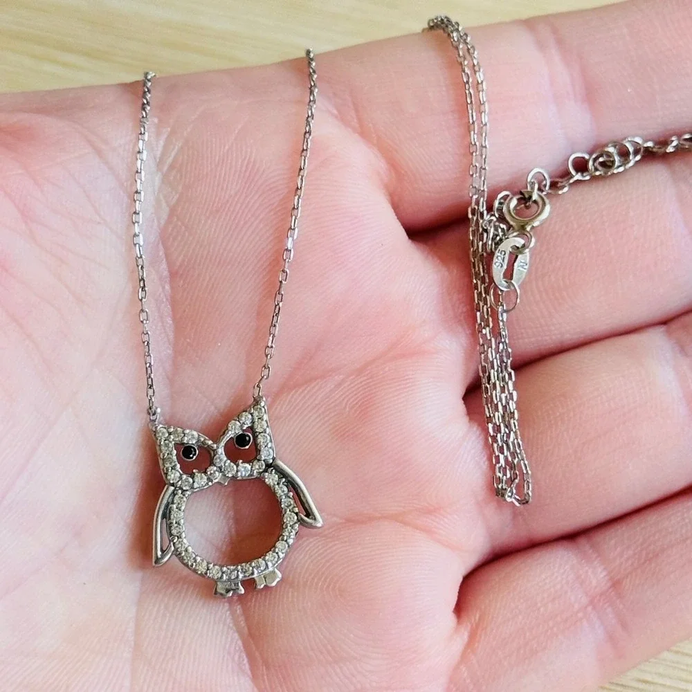 Greek Owl Pendant Necklace Whimsical Chain Sterling Silver 925 N‎ Authentic 17